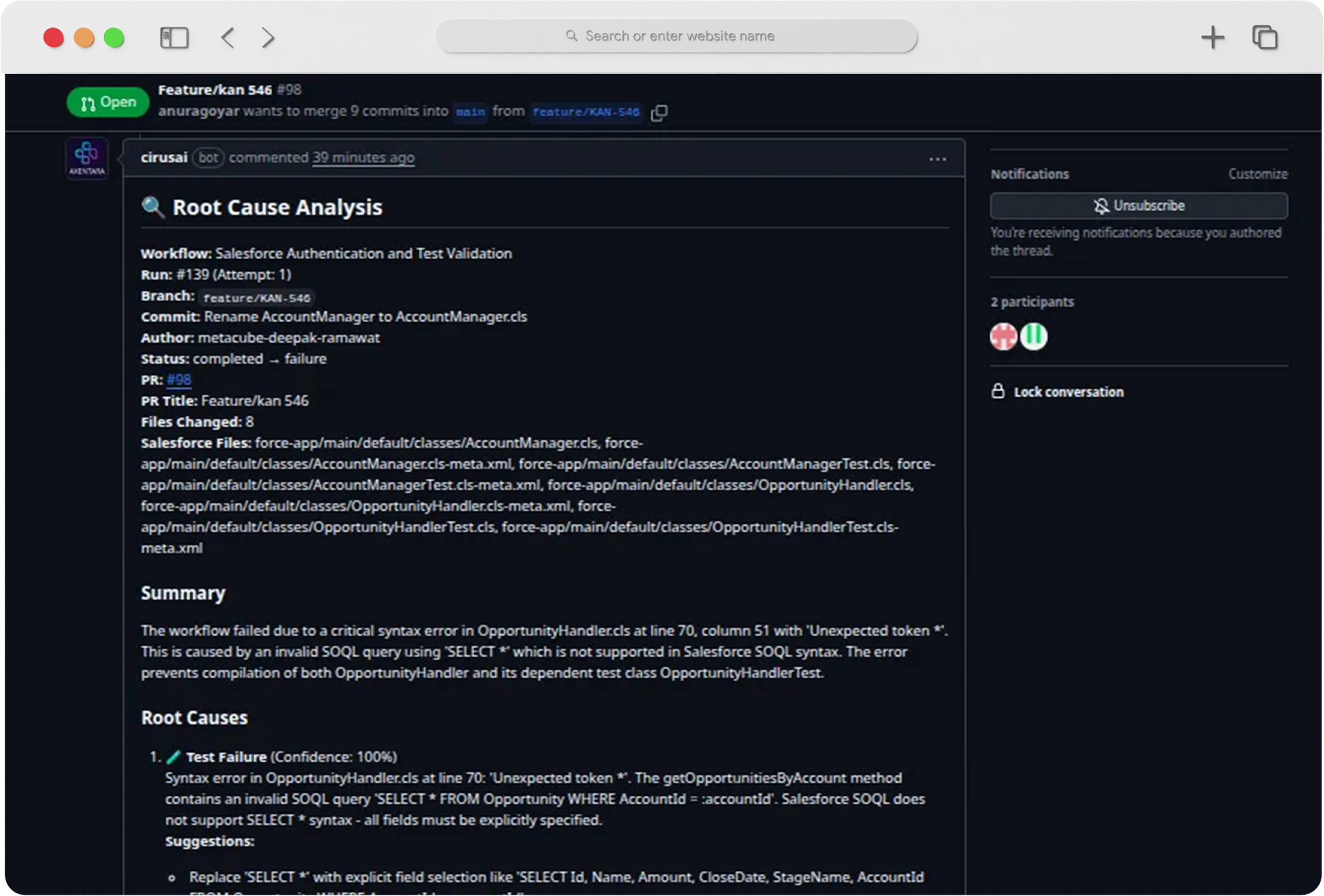 CIRUS - CODE REVIEWER interface preview (mobile)